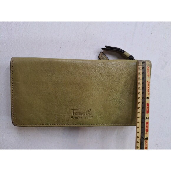 Vintage Fossil Green Leather Wallet Button/Zipper Closure Coin and Card Holder - Picture 7 of 7